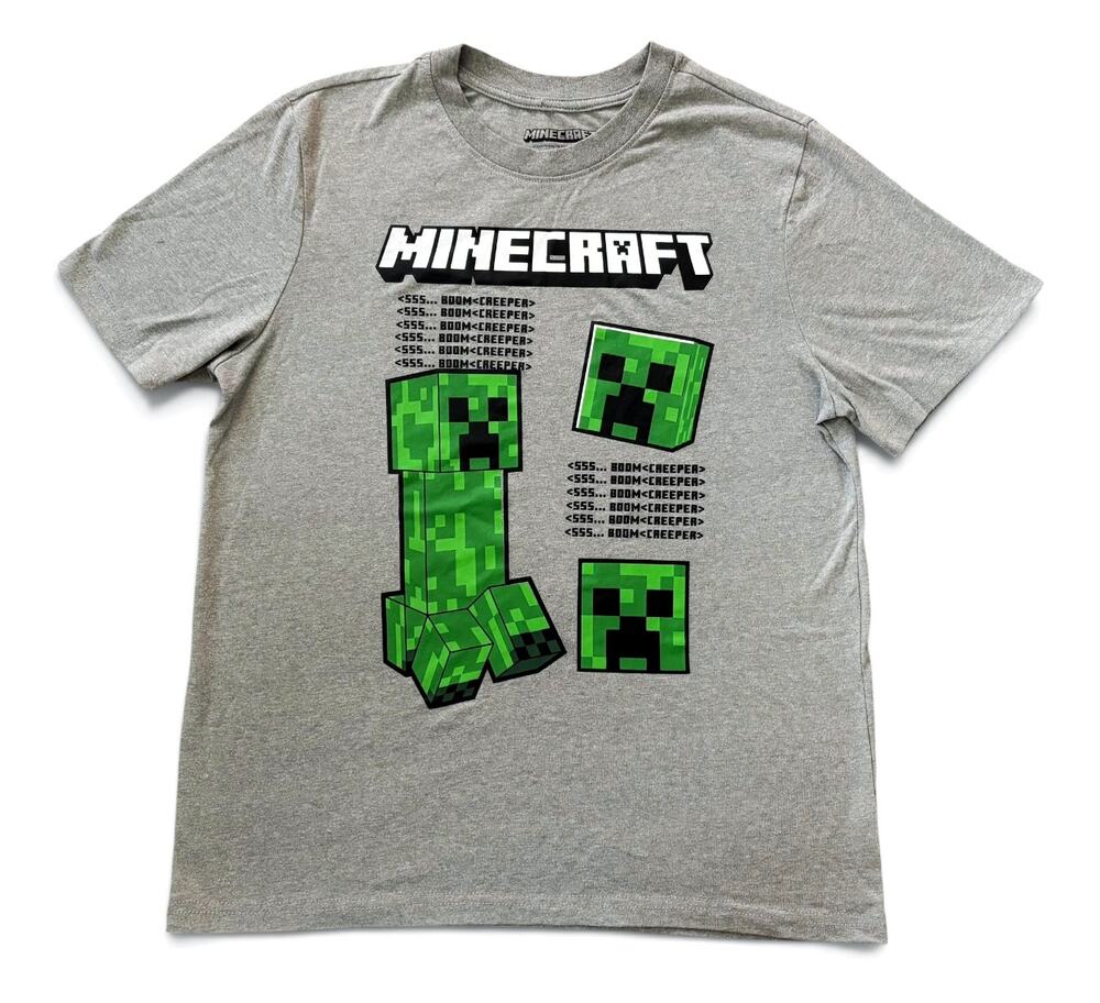 Minecraft Boys Creeper Graphic Tee Gray Youth L (14/16)